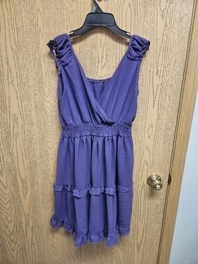 SHEIN Purple Ruffled Tiered Dress with Smocked Waist